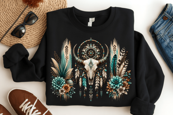 Download Boho Bull Skull Cowgirl Southwestern PNG - Boho Collection