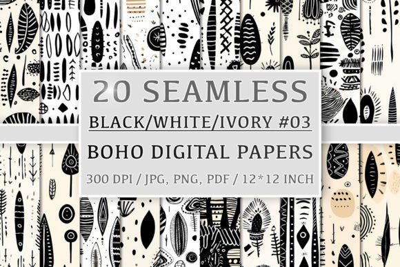 Download 20 Seamless Black White Ivory Boho Set 3 - Boho Collection