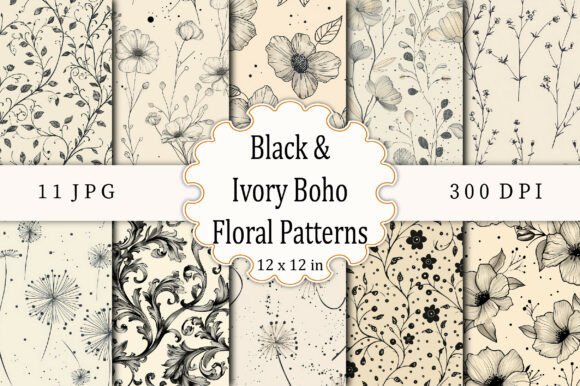 Download Black &amp; Ivory Boho Floral Patterns - Boho Collection