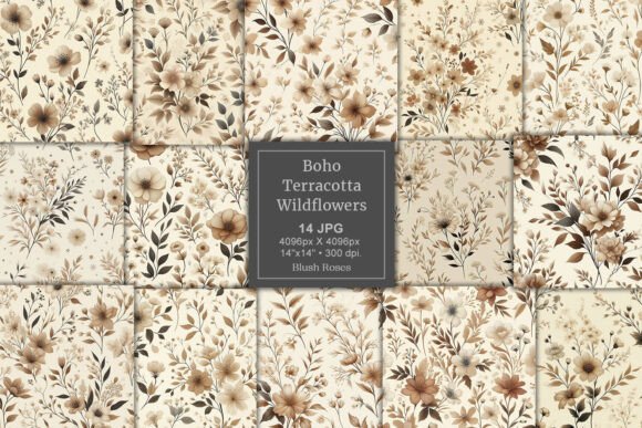 Download Boho Ivory and Brown Wildflowers Pattern - Boho Collection