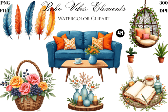 Download Boho Vibes Elements Watercolor PNG - Boho Collection