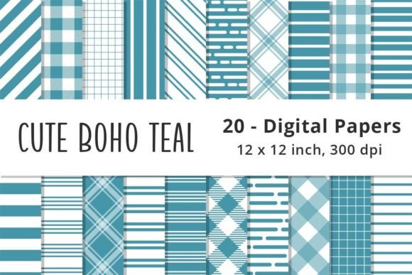 Download Cute Boho Teal Stripes Scrapbook Papers - Boho Collection