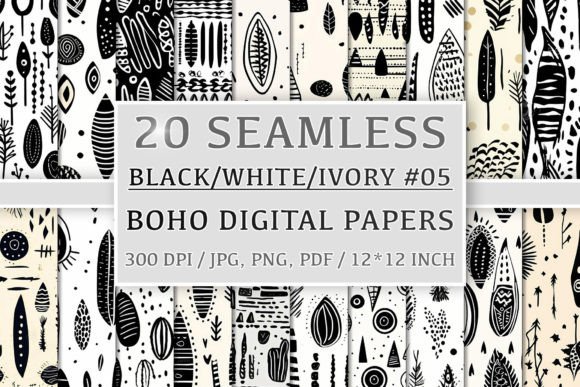 Download 20 Seamless Black White Ivory Boho Set 5 - Boho Collection