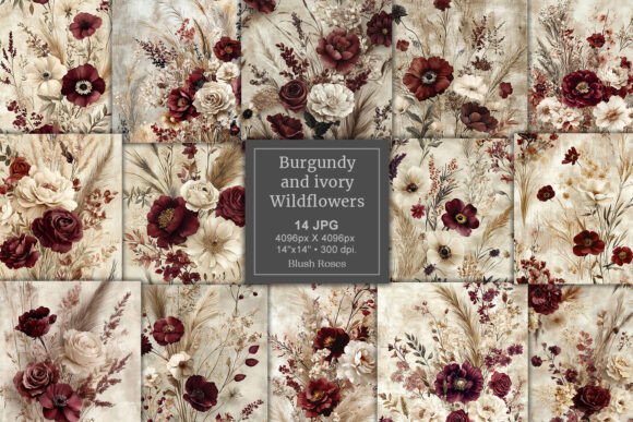 Download Watercolor Boho Burgundy Ivory Flowers - Boho Collection