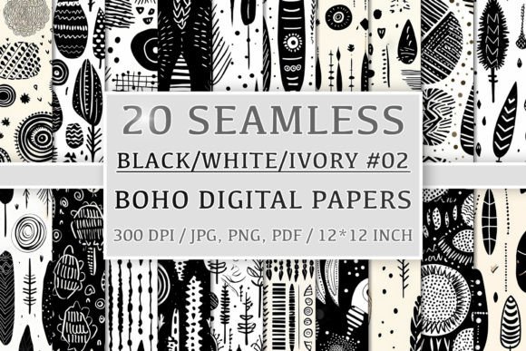 Download 20 Seamless Black White Ivory Boho Set 2 - Boho Collection