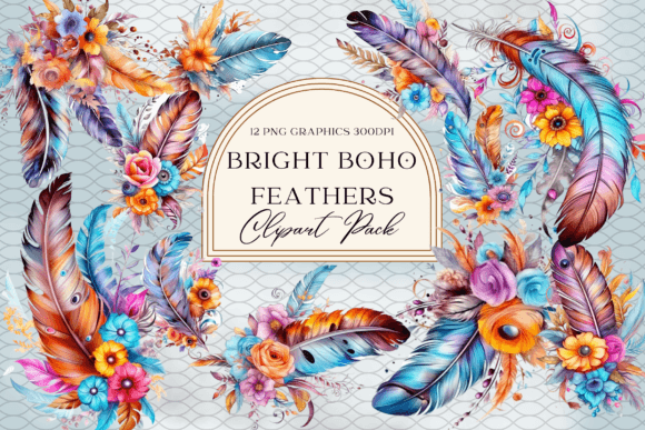 Download Watercolor Bright Boho Feather Graphics - Boho Collection