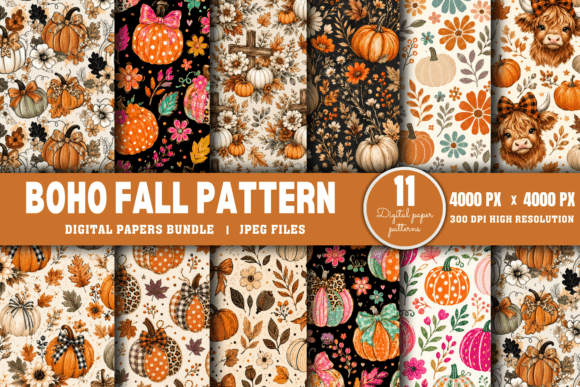 Download Boho Fall Digital Paper Bundle, - Boho Collection